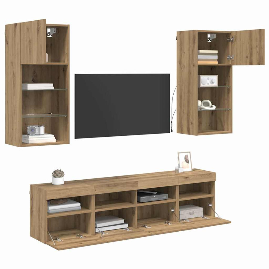 Tv Wand Eenheden Met Led 5 Pcs Artisan Eiken 40,5 X 30 X 90 Cm