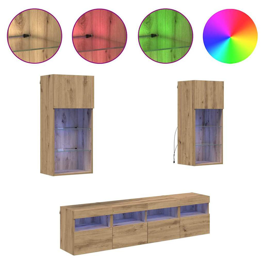 Tv Wand Eenheden Met Led 5 Pcs Artisan Eiken 40,5 X 30 X 90 Cm