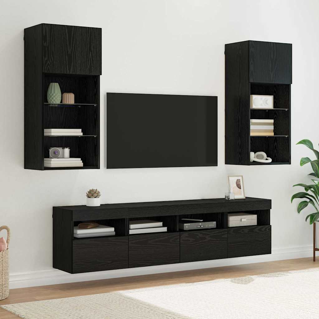 Tv Wand Eenheden Met Led 5 Pcs Zwart Eiken 40,5 X 30 X 90 Cm