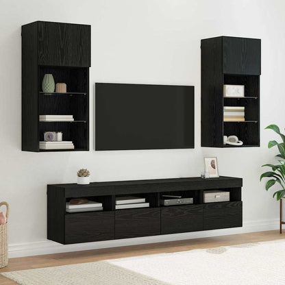 Tv Wand Eenheden Met Led 5 Pcs Zwart Eiken 40,5 X 30 X 90 Cm