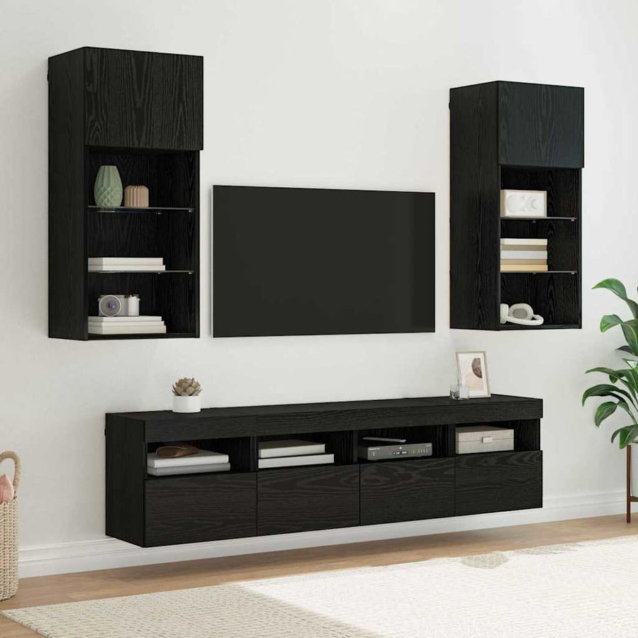 Tv Wand Eenheden Met Led 5 Pcs Zwart Eiken 40,5 X 30 X 90 Cm