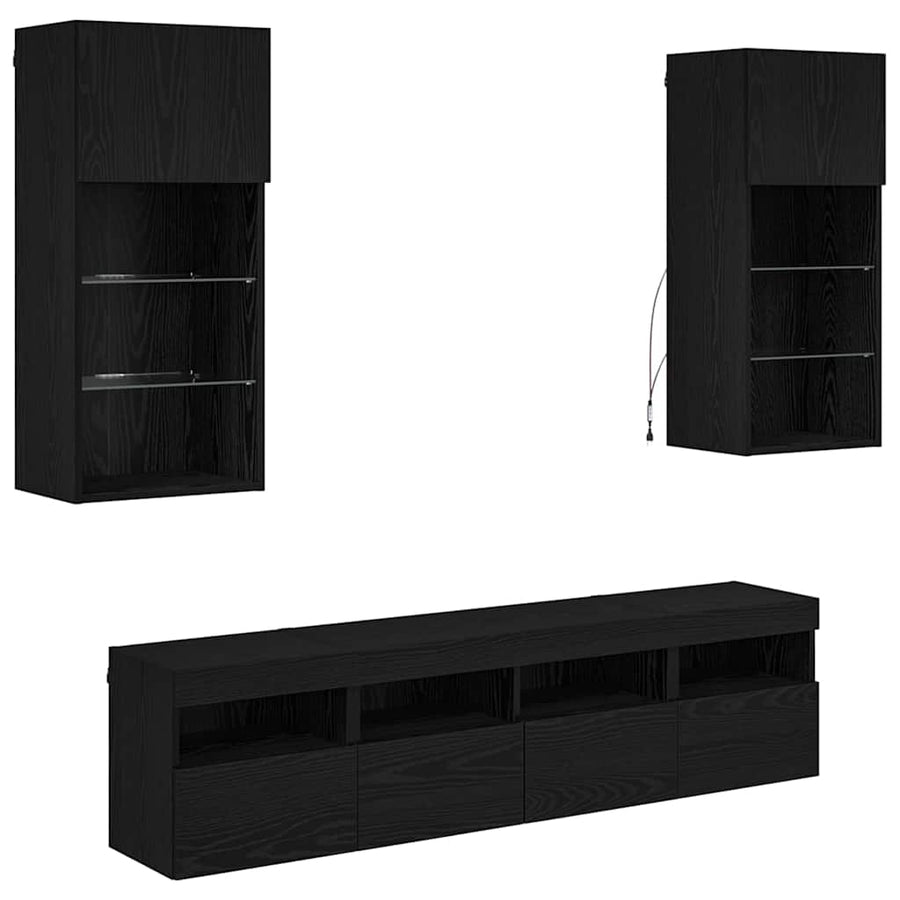 Tv Wand Eenheden Met Led 5 Pcs Zwart Eiken 40,5 X 30 X 90 Cm