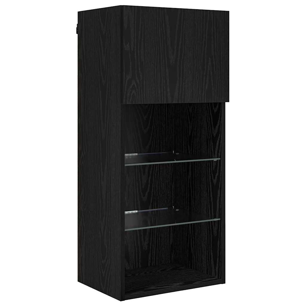 Tv Wand Eenheden Met Led 5 Pcs Zwart Eiken 40,5 X 30 X 90 Cm