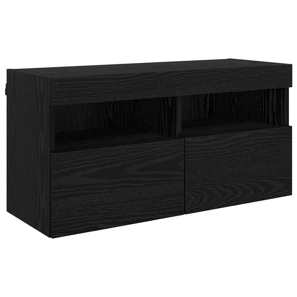 Tv Wand Eenheden Met Led 5 Pcs Zwart Eiken 40,5 X 30 X 90 Cm
