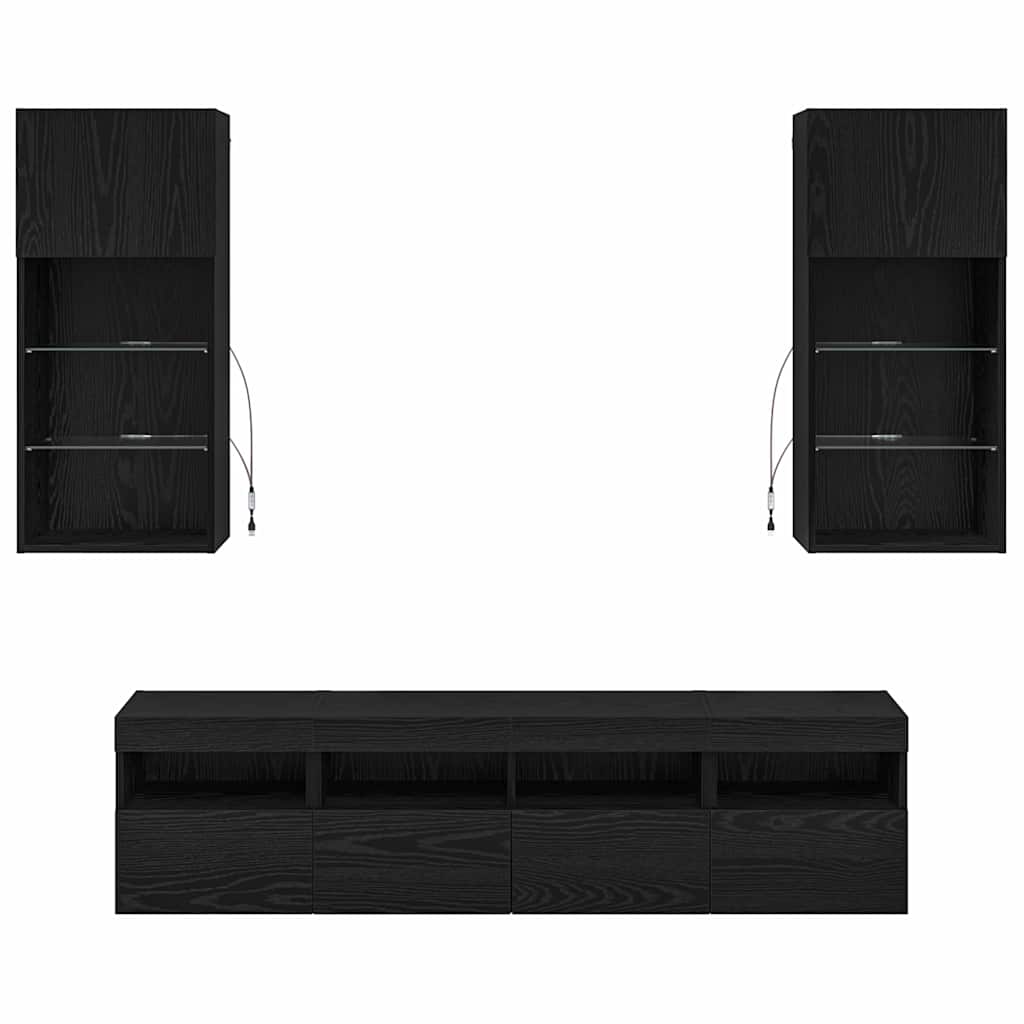 Tv Wand Eenheden Met Led 5 Pcs Zwart Eiken 40,5 X 30 X 90 Cm