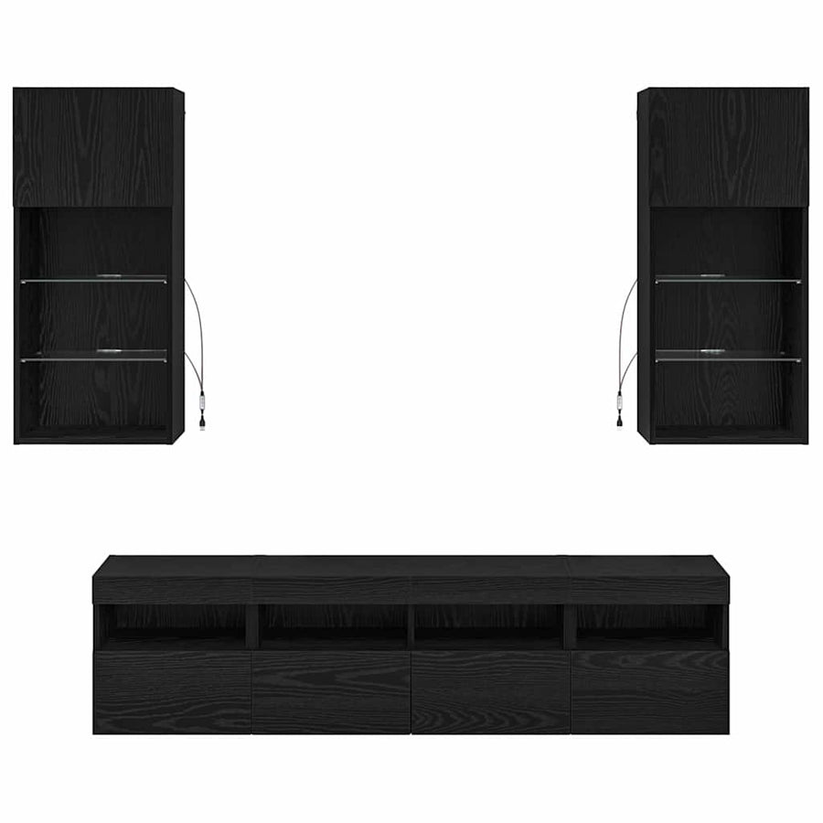 Tv Wand Eenheden Met Led 5 Pcs Zwart Eiken 40,5 X 30 X 90 Cm