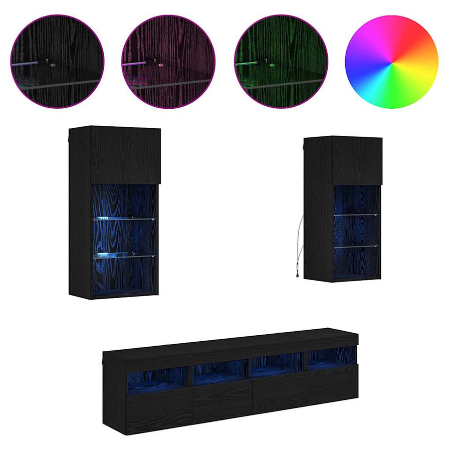 Tv Wand Eenheden Met Led 5 Pcs Zwart Eiken 40,5 X 30 X 90 Cm