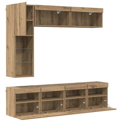 Tv-Kast Met Led-Striplichten 7 Pcs Artisan Eiken Bewerkt Hout