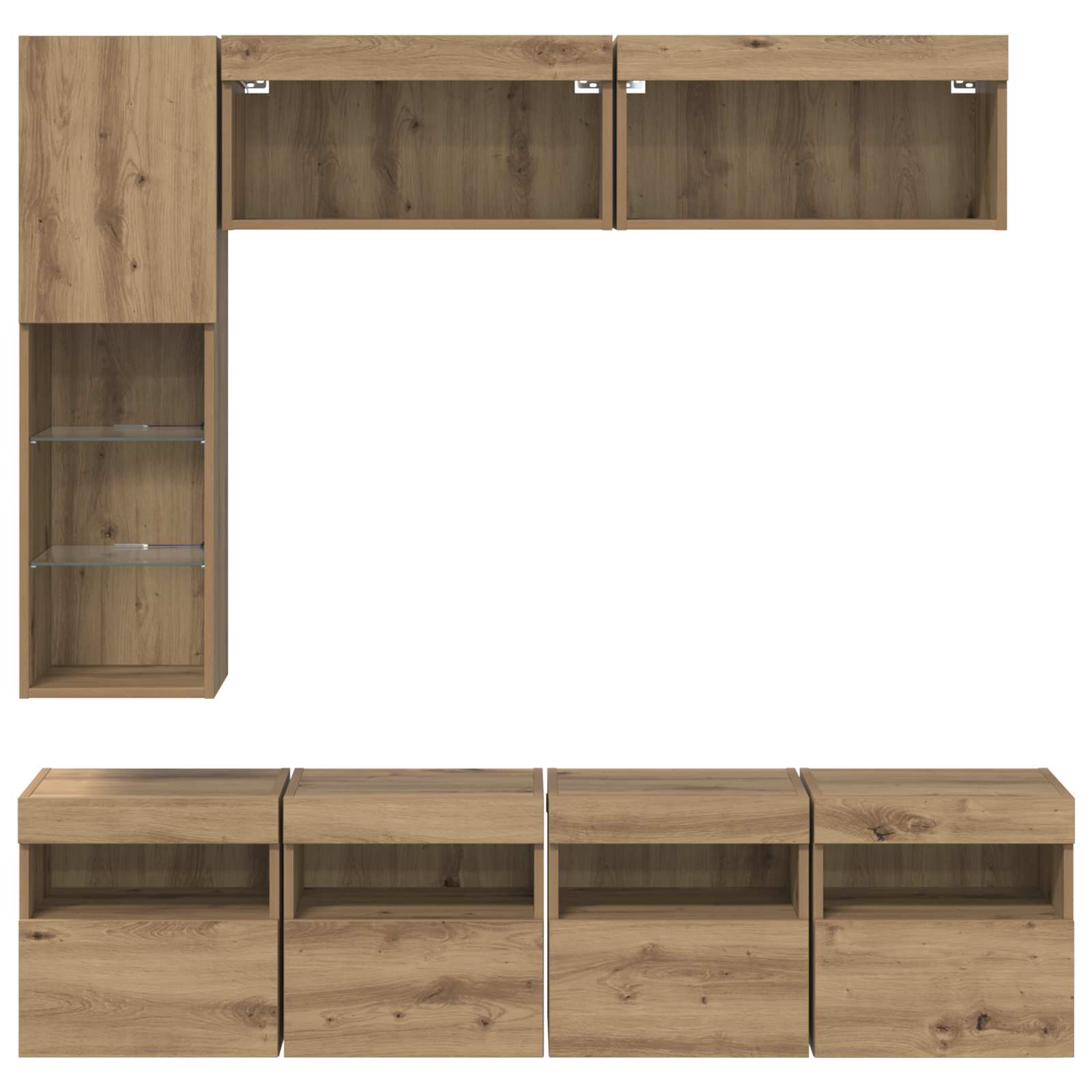 Tv-Kast Met Led-Striplichten 7 Pcs Artisan Eiken Bewerkt Hout