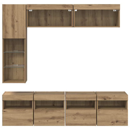 Tv-Kast Met Led-Striplichten 7 Pcs Artisan Eiken Bewerkt Hout