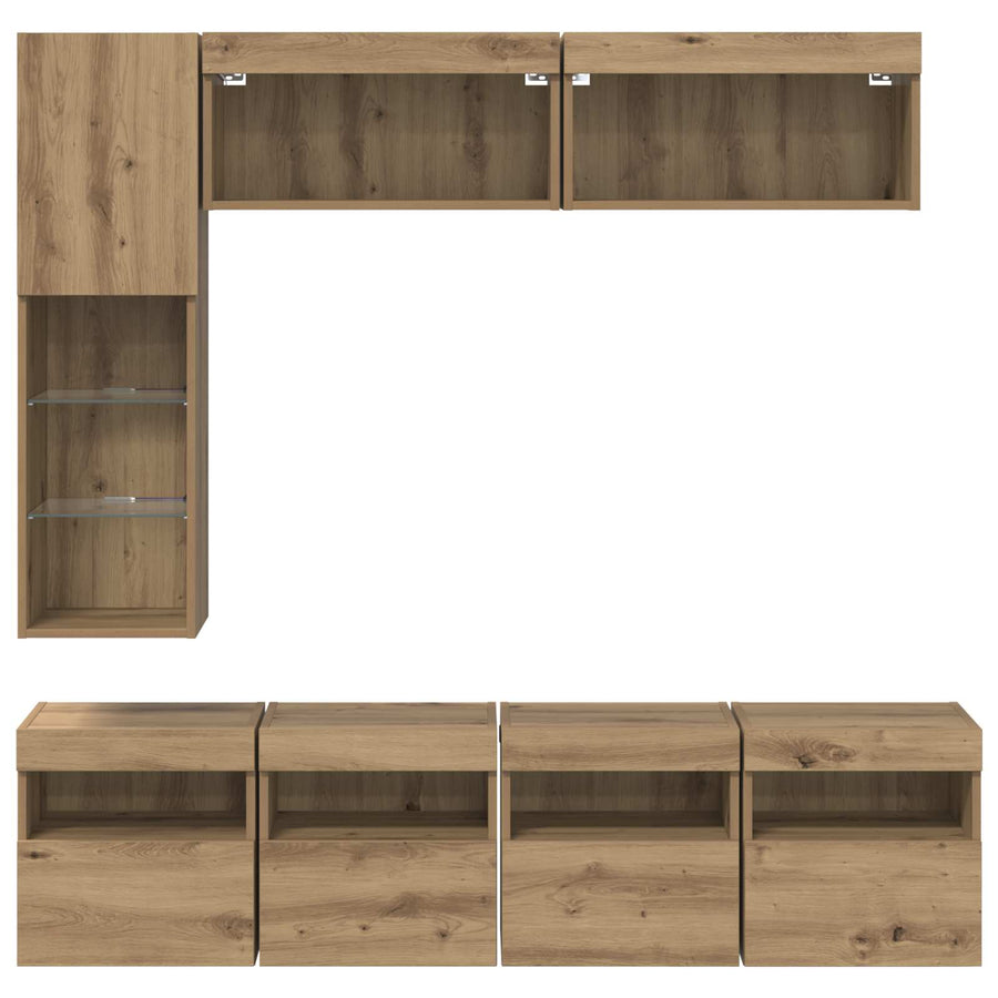 Tv-Kast Met Led-Striplichten 7 Pcs Artisan Eiken Bewerkt Hout