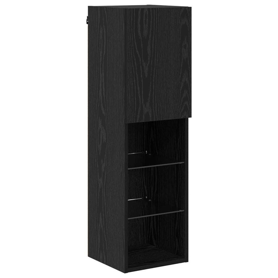 Tv-Kast Met Led Wandgemonteerd 7 Pcs Zwart Eiken Bewerkt Hout