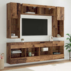 TV Wall Cabinet Set with LED 6 pcs Oak Crafted Wood