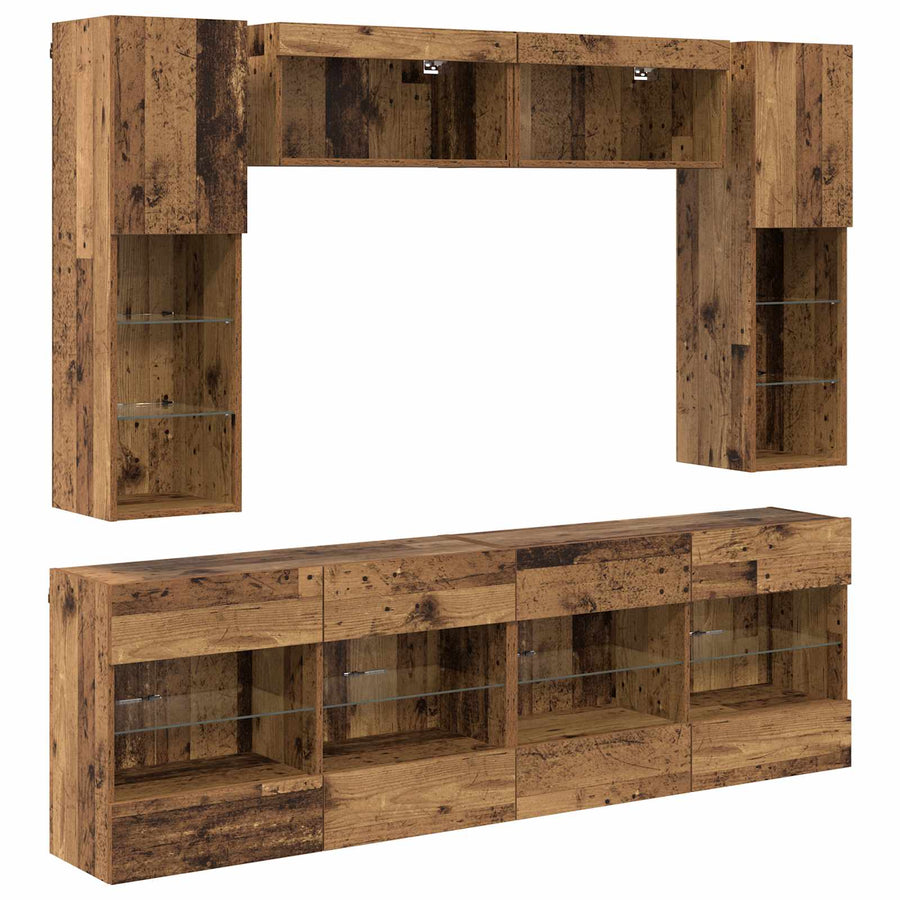 TV Wandkast Set met LED 6 pcs Oudhout Bewerkt hout