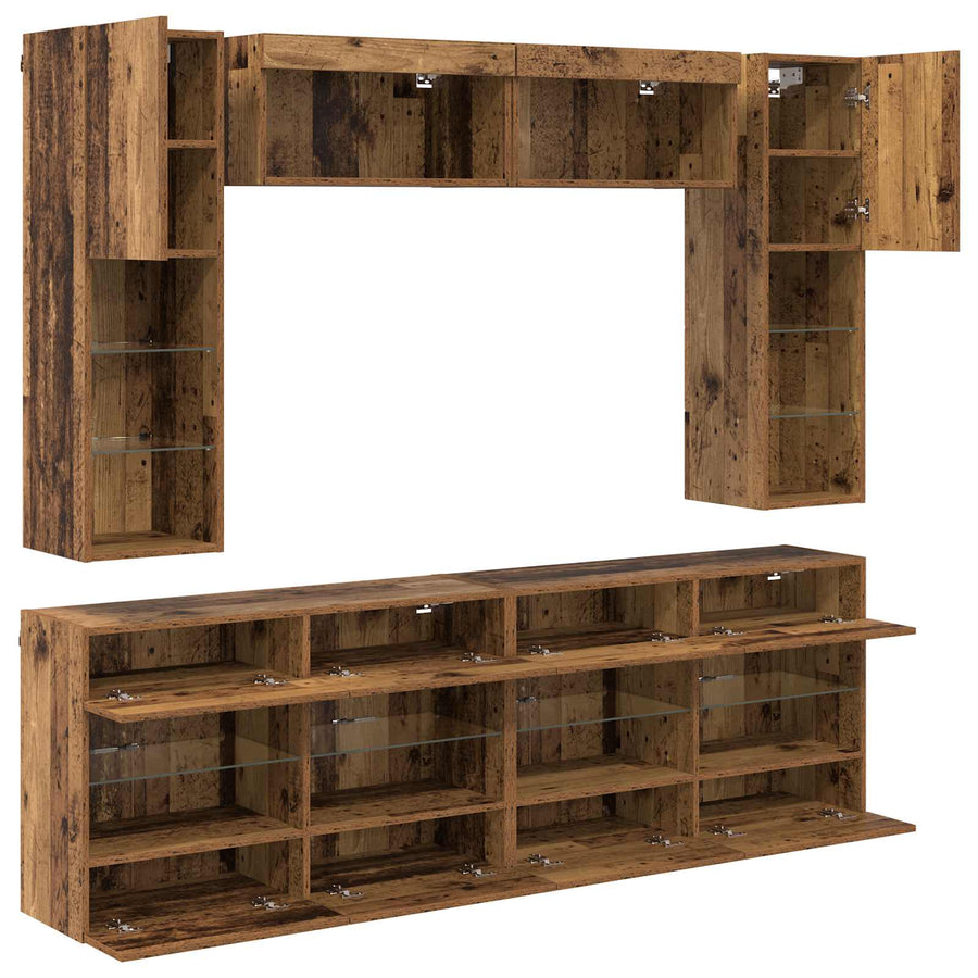 TV Wandkast Set met LED 6 pcs Oudhout Bewerkt hout