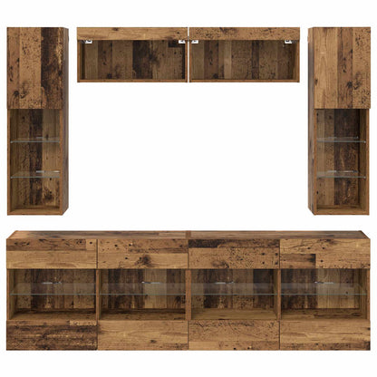 TV Wandkast Set met LED 6 pcs Oudhout Bewerkt hout