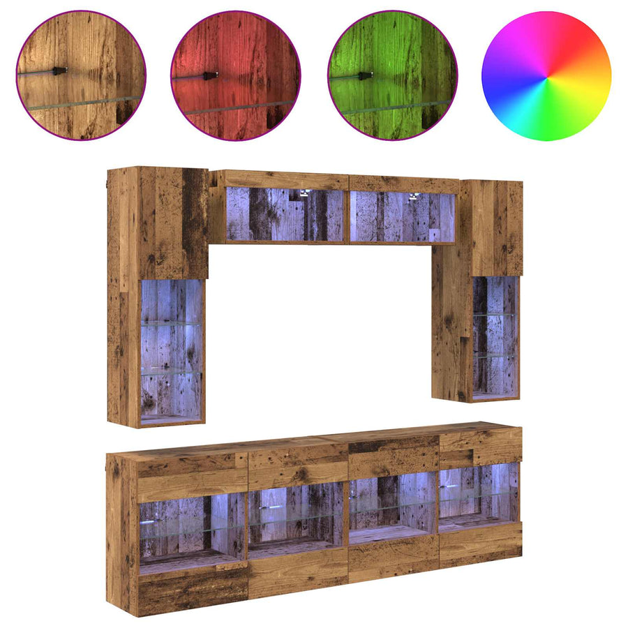 TV Wandkast Set met LED 6 pcs Oudhout Bewerkt hout