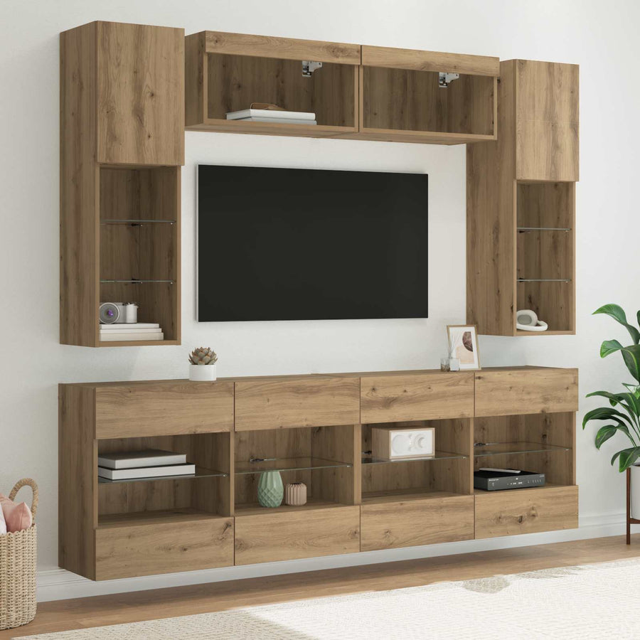 TV Wandkast Set met LED 6 pcs Artisan Eik Bewerkt hout