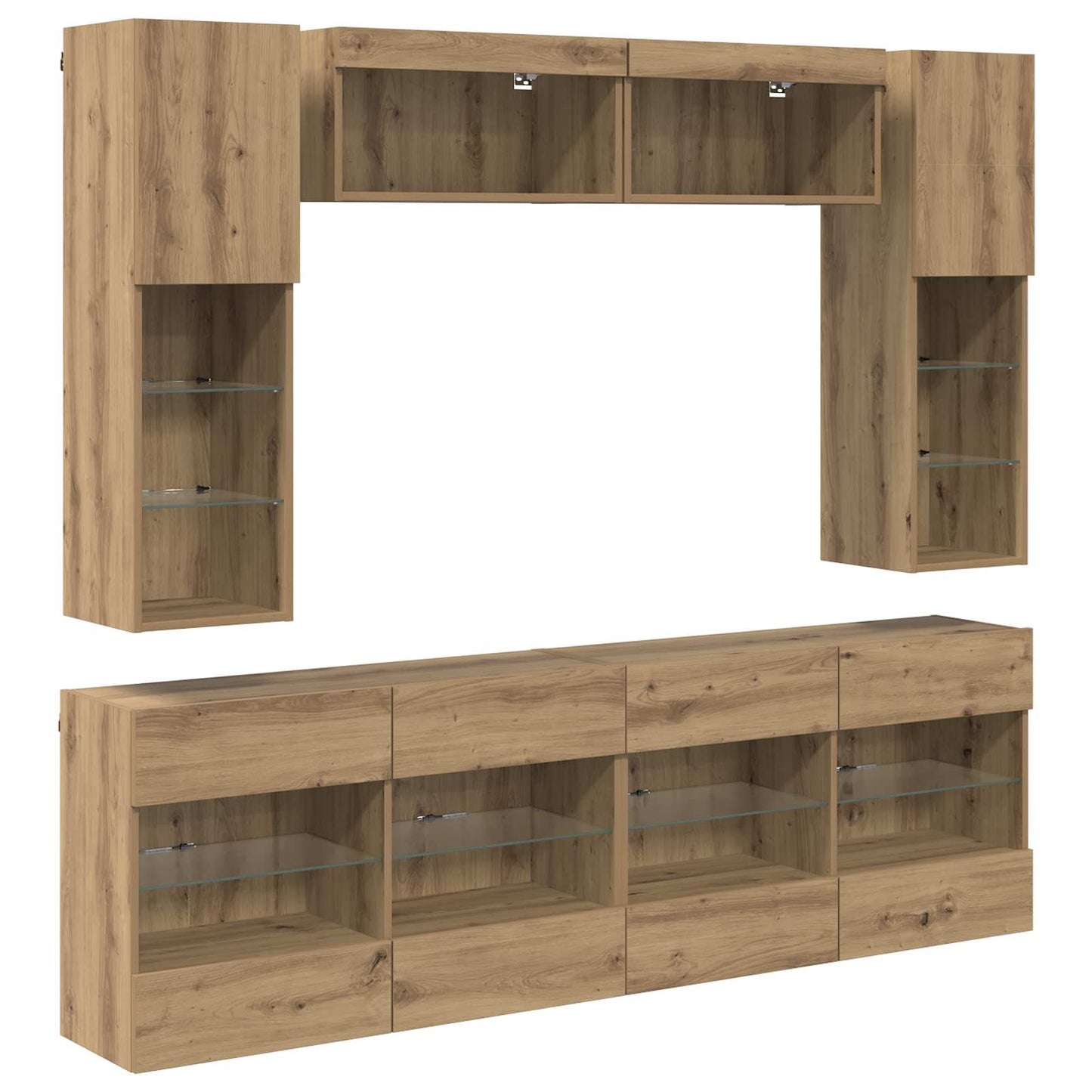 TV Wandkast Set met LED 6 pcs Artisan Eik Bewerkt hout