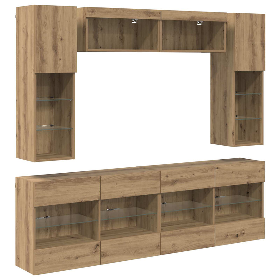 TV Wandkast Set met LED 6 pcs Artisan Eik Bewerkt hout