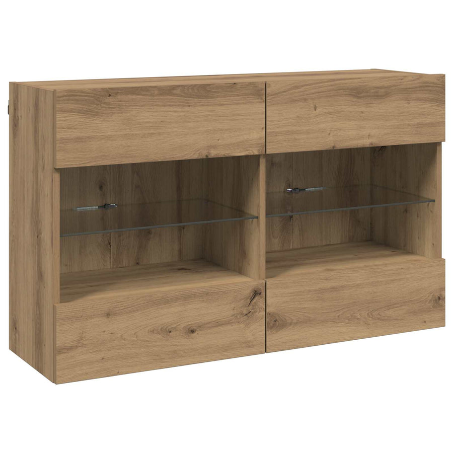 TV Wandkast Set met LED 6 pcs Artisan Eik Bewerkt hout