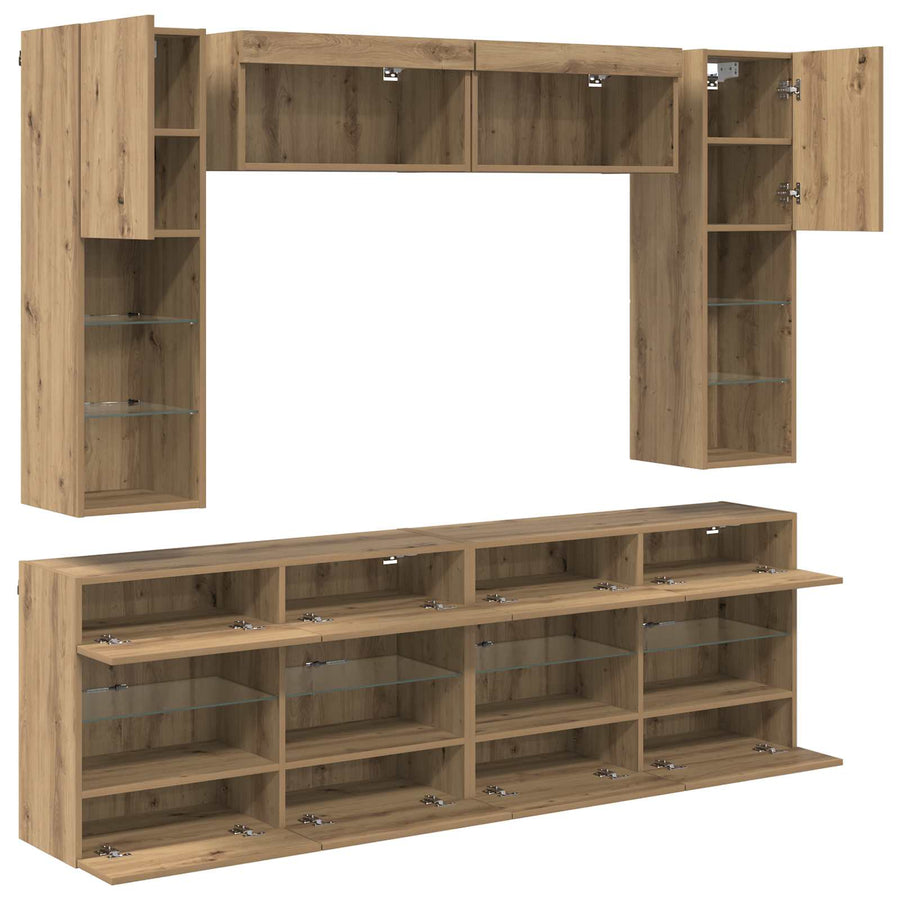 TV Wandkast Set met LED 6 pcs Artisan Eik Bewerkt hout