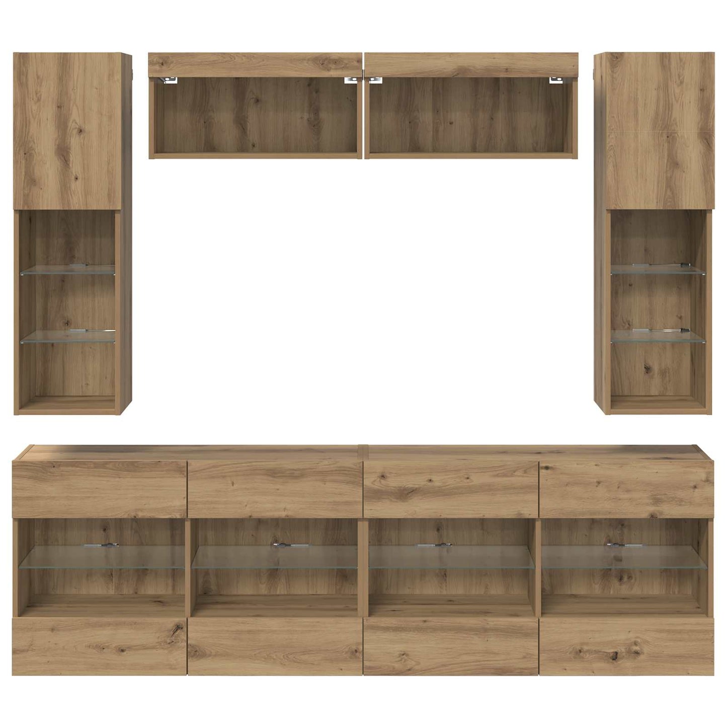 TV Wandkast Set met LED 6 pcs Artisan Eik Bewerkt hout