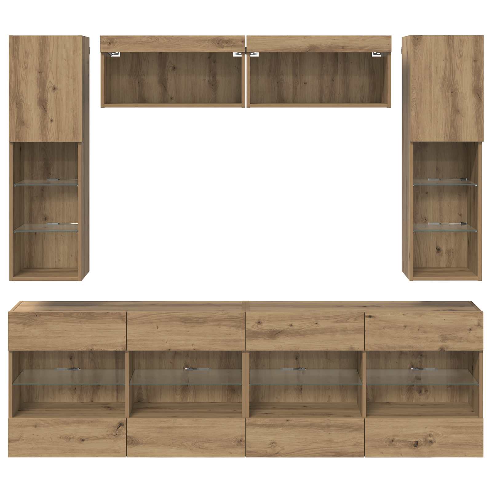 TV Wandkast Set met LED 6 pcs Artisan Eik Bewerkt hout