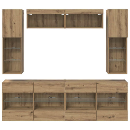 TV Wandkast Set met LED 6 pcs Artisan Eik Bewerkt hout