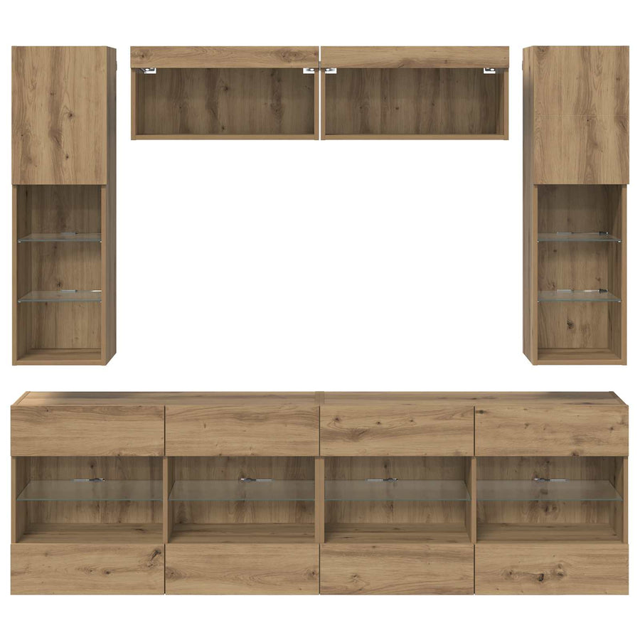 TV Wandkast Set met LED 6 pcs Artisan Eik Bewerkt hout