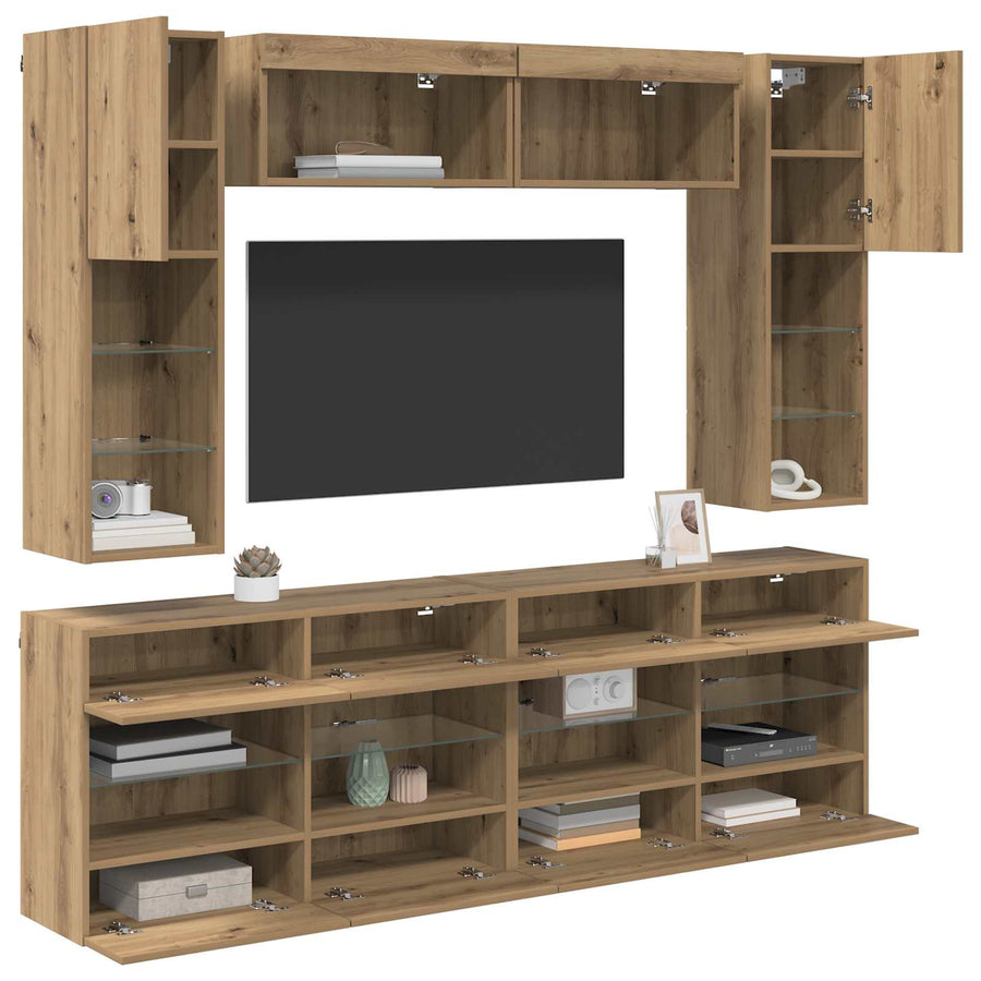 TV Wandkast Set met LED 6 pcs Artisan Eik Bewerkt hout