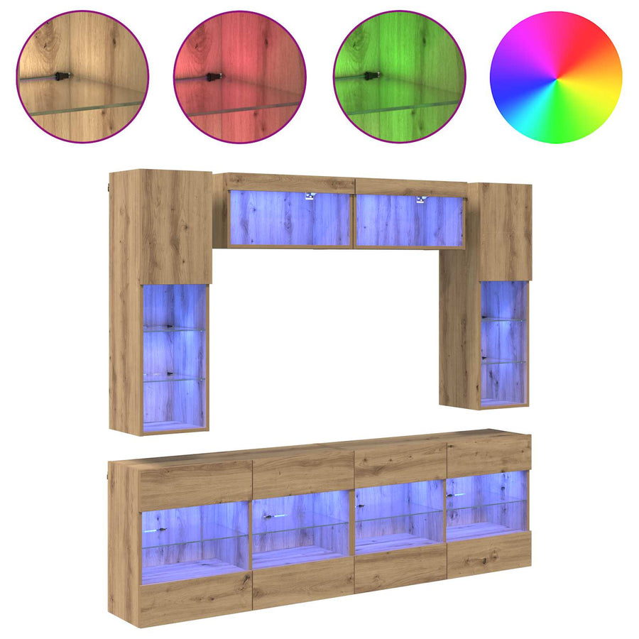 TV Wandkast Set met LED 6 pcs Artisan Eik Bewerkt hout