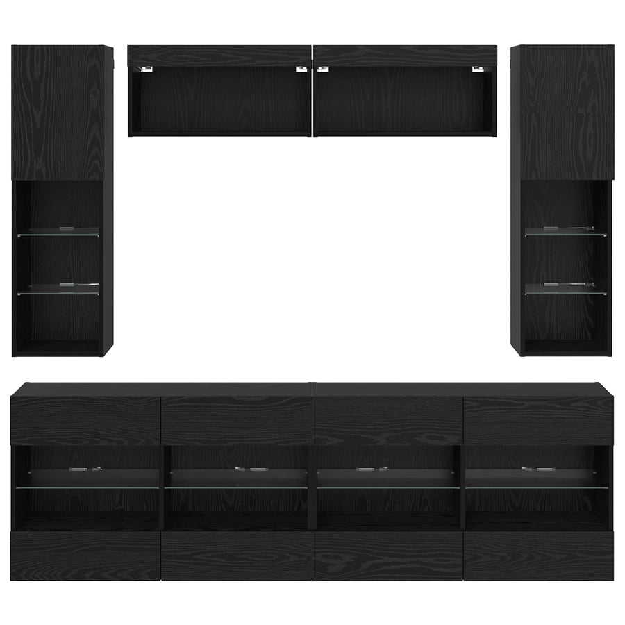 TV-wandkastenset met LED-verlichting 6-delig Zwart eiken Bewerkt hout