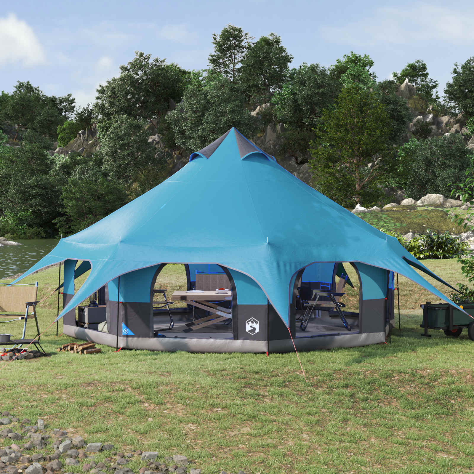 Gezinstent Blauw 10-persoons 185T Polyester met PU Coating