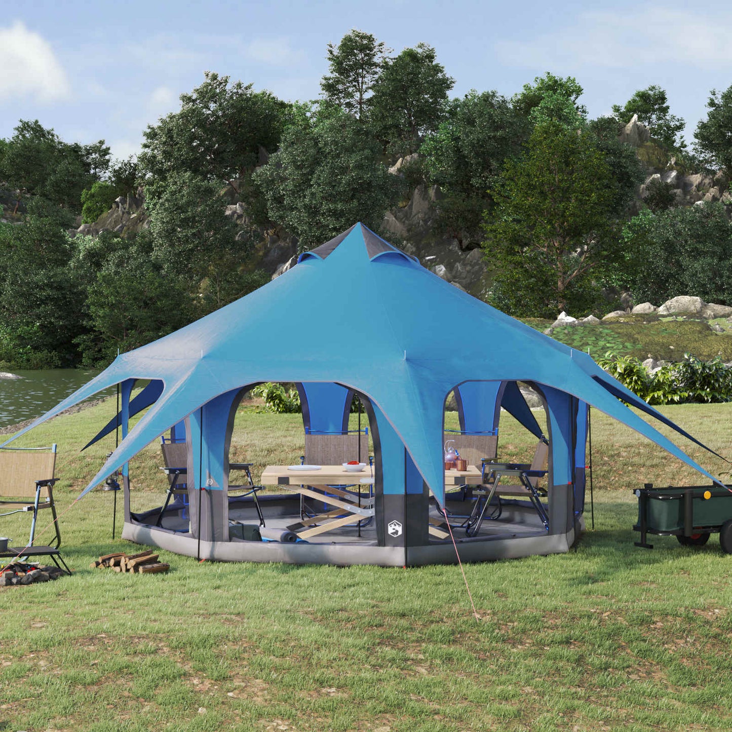 Gezinstent Blauw 5-persoons 185T Polyester met PU Coating