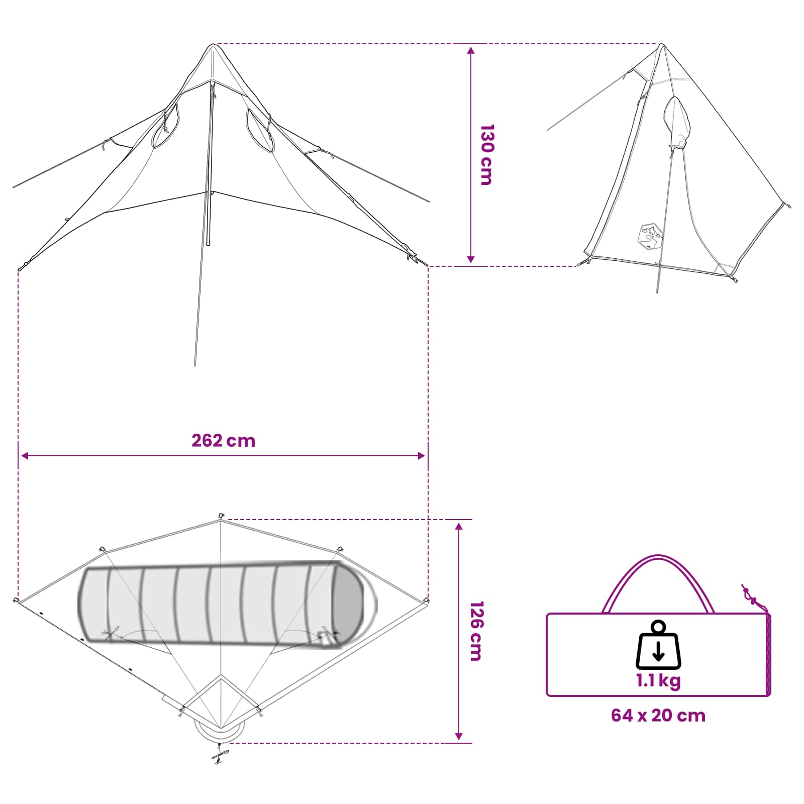 2-in-1 Regen Poncho met Kap Blauw 262 x 126 x 130 cm