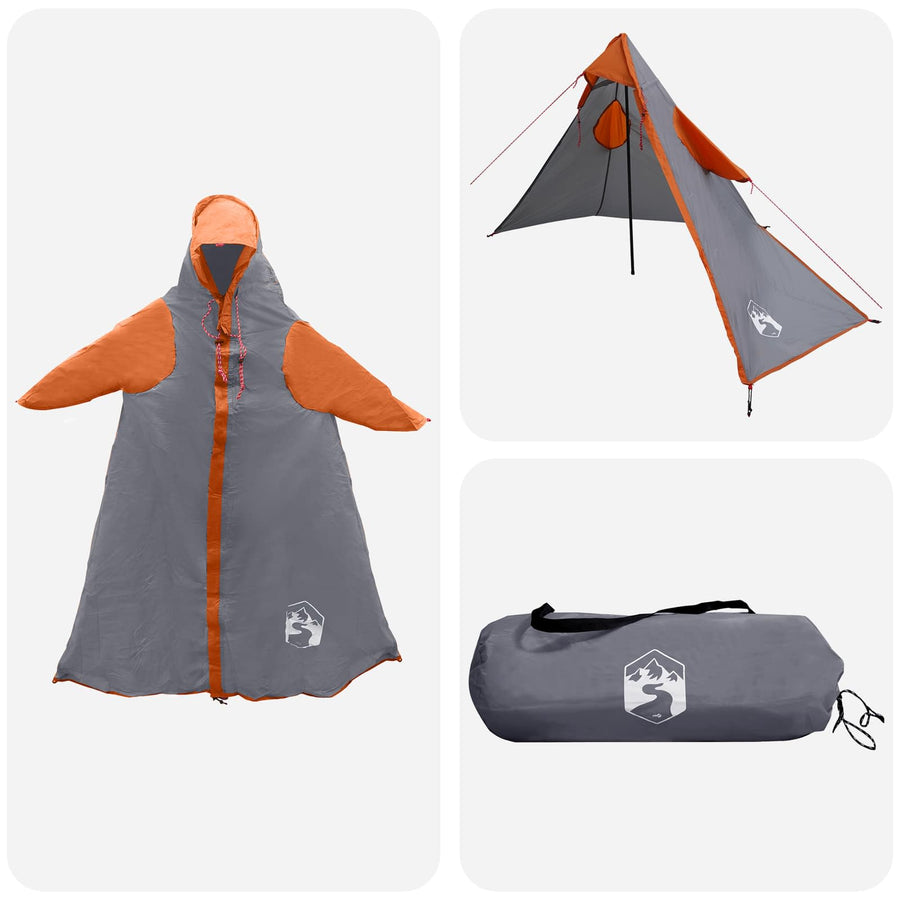 2-in-1 Regen Poncho met Kap Grijs en Oranje 262 x 126 x 130 cm