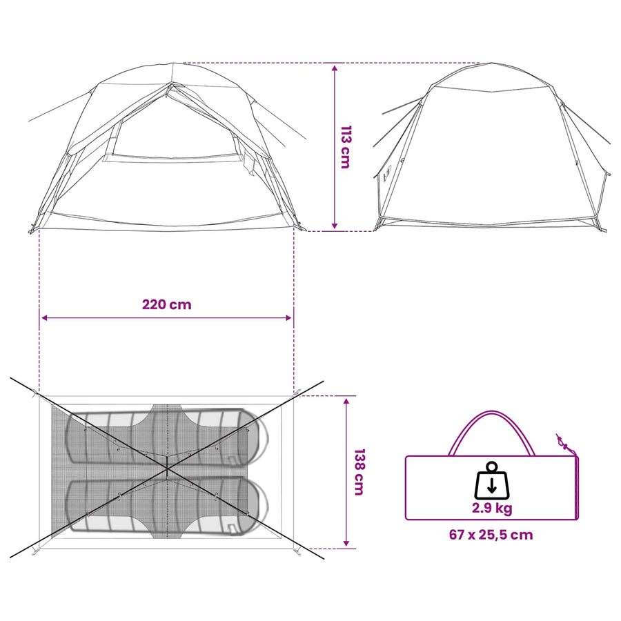 Backpacking Tent Groen 2-persoons 185T Polyester met PU Coating
