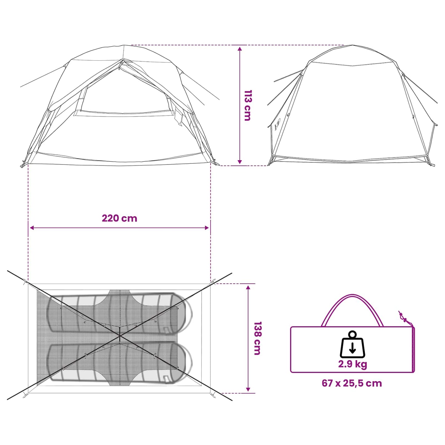 Backpacking Tent Blauw 2-persoons 185T Polyester met PU Coating