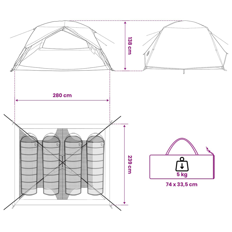 Backpacking Tent Groen 4-persoons 185T Polyester met PU Coating