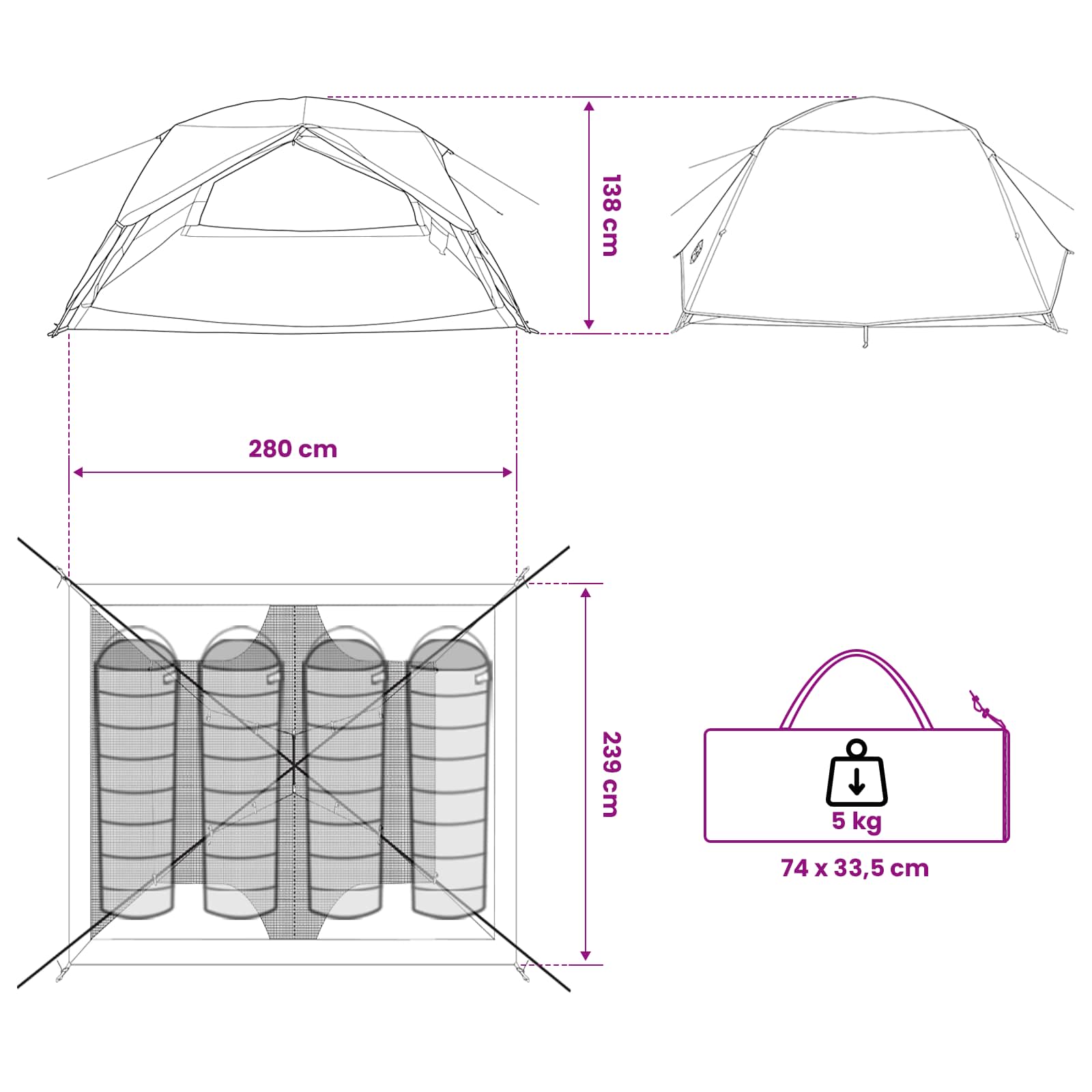Backpacking Tent Blauw 4-persoons 185T Polyester met PU Coating