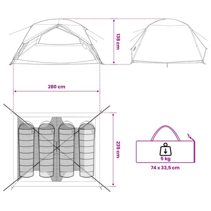 Backpacking Tent Blauw 4-persoons 185T Polyester met PU Coating