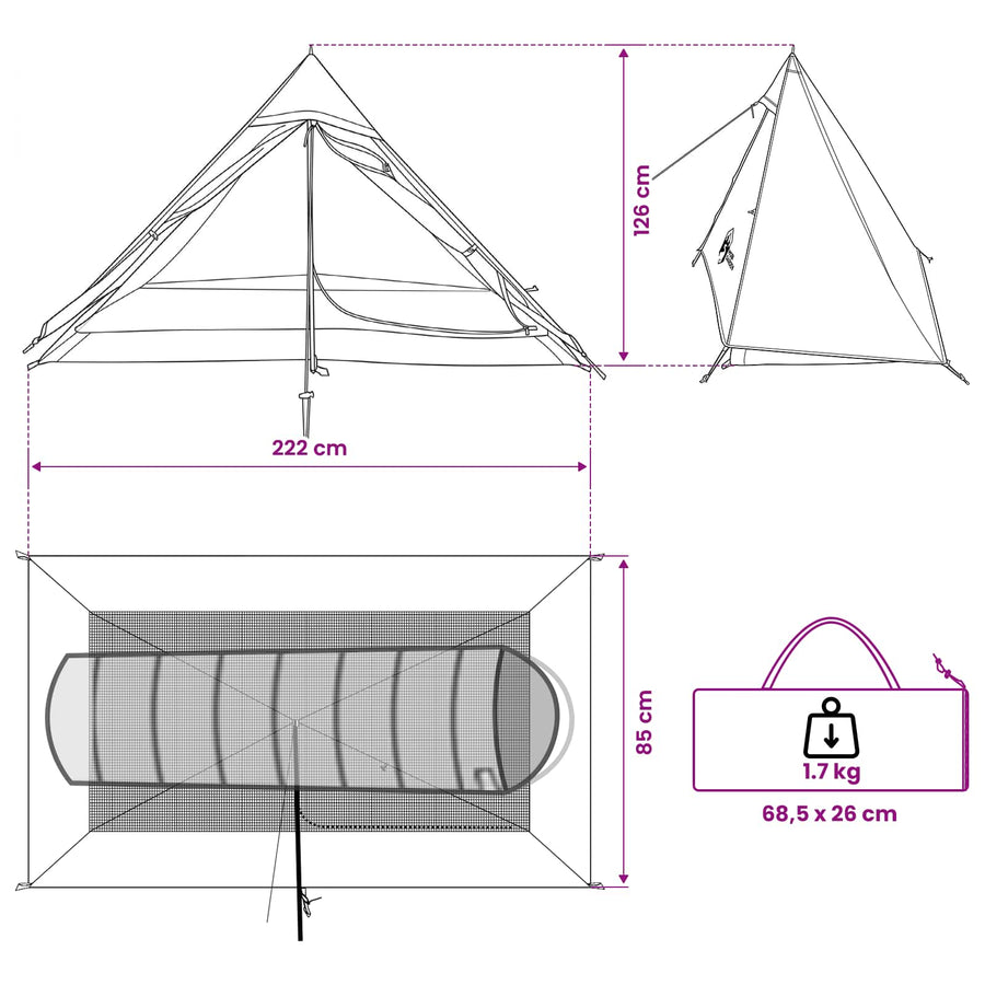 Backpacking Tent Grijs en Oranje 222 x 85 x 125 cm