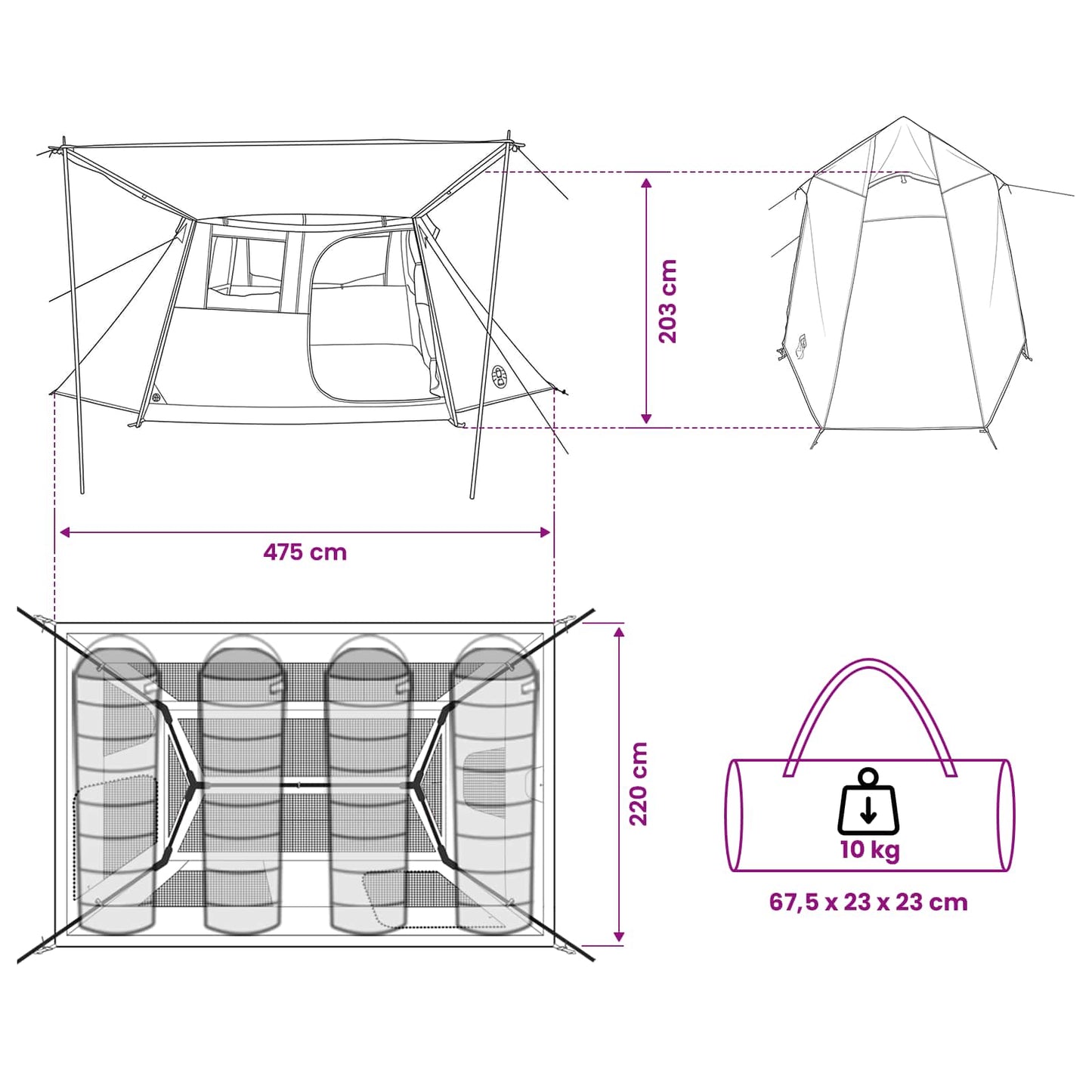 Tunneltent Blauw 475 x 220 x 192 cm