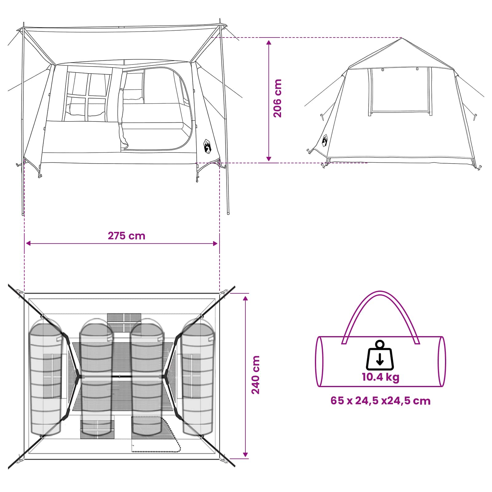 Tunneltent Groen 275 x 240 x 200 cm