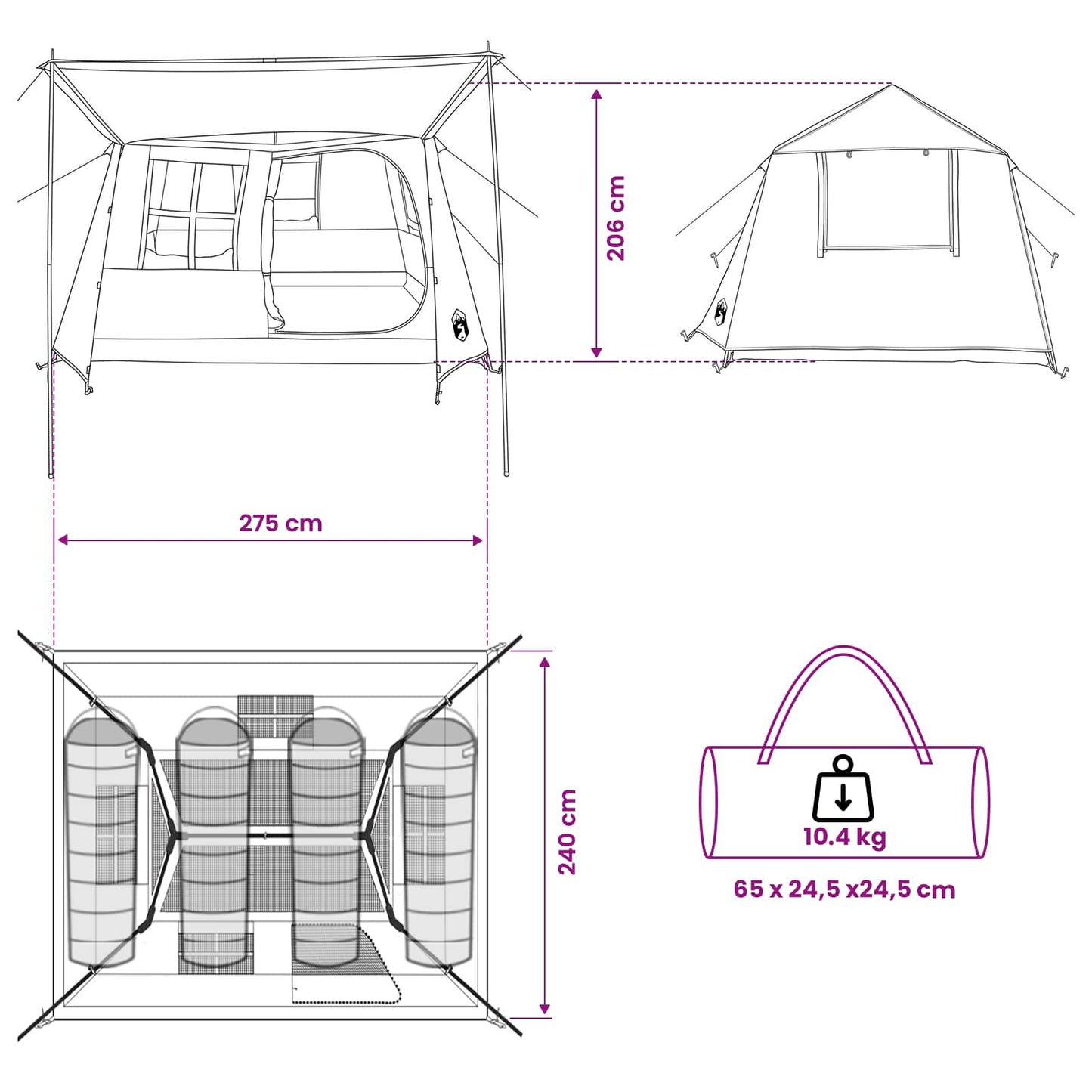 Tunneltent Grijs en Oranje 275 x 240 x 200 cm