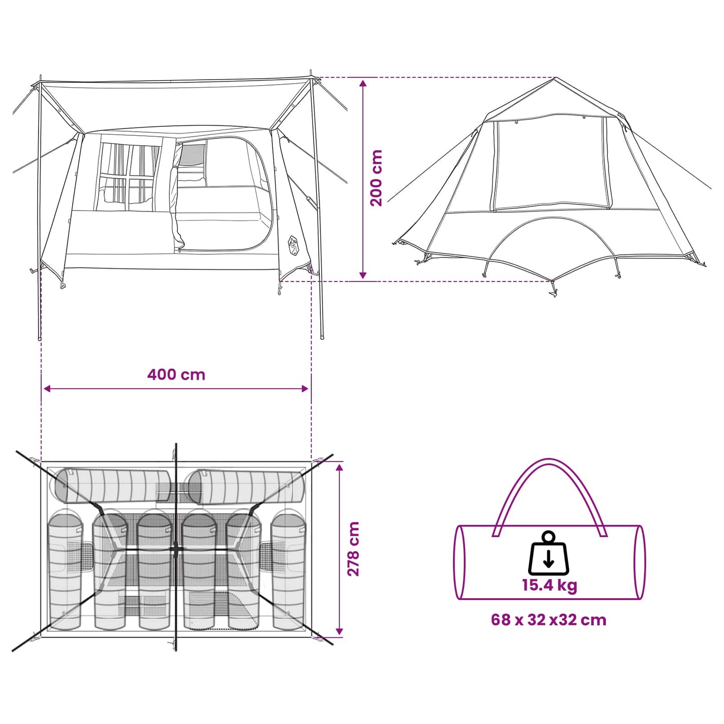 Tunneltent Groen 400 x 278 x 182 cm