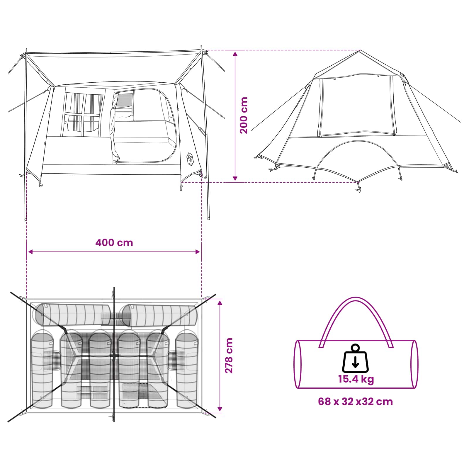 Tunneltent Groen 400 x 278 x 182 cm