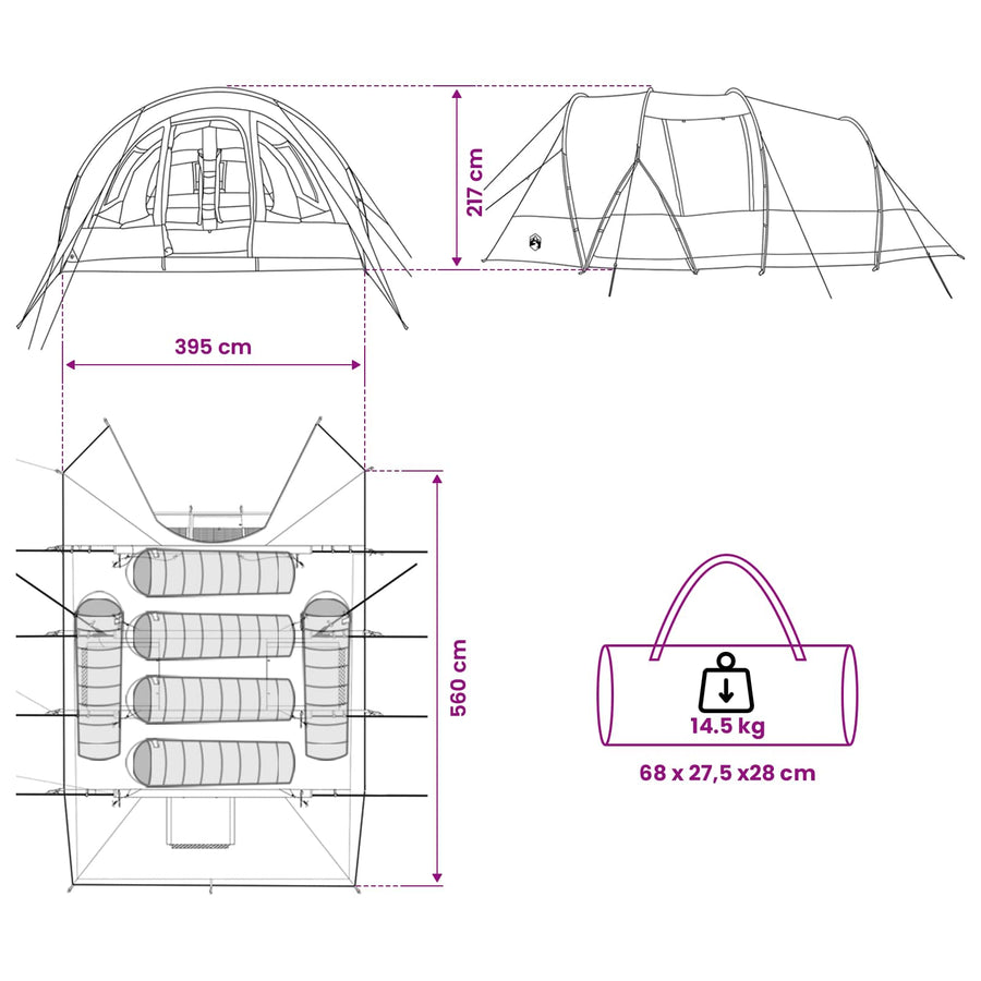 Tunneltent Grijs en Oranje 560 x 395 x 212 cm