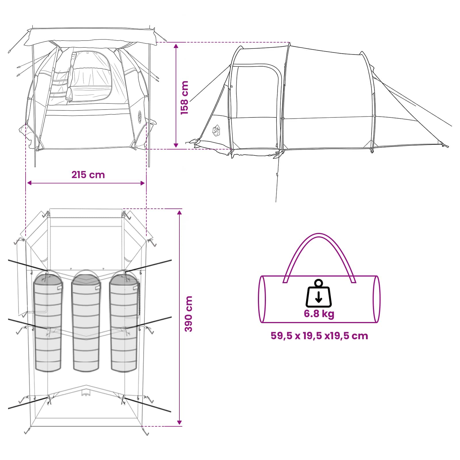 Tunneltent Groen 390 x 215 x 152 cm
